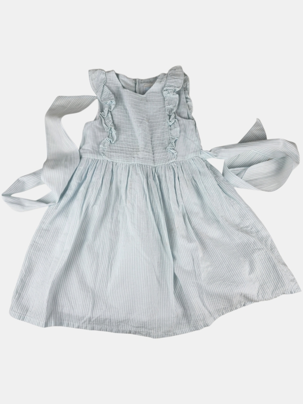 Edgehill Collection Pale Blue & White Striped Ruffle Tie-Back Dress